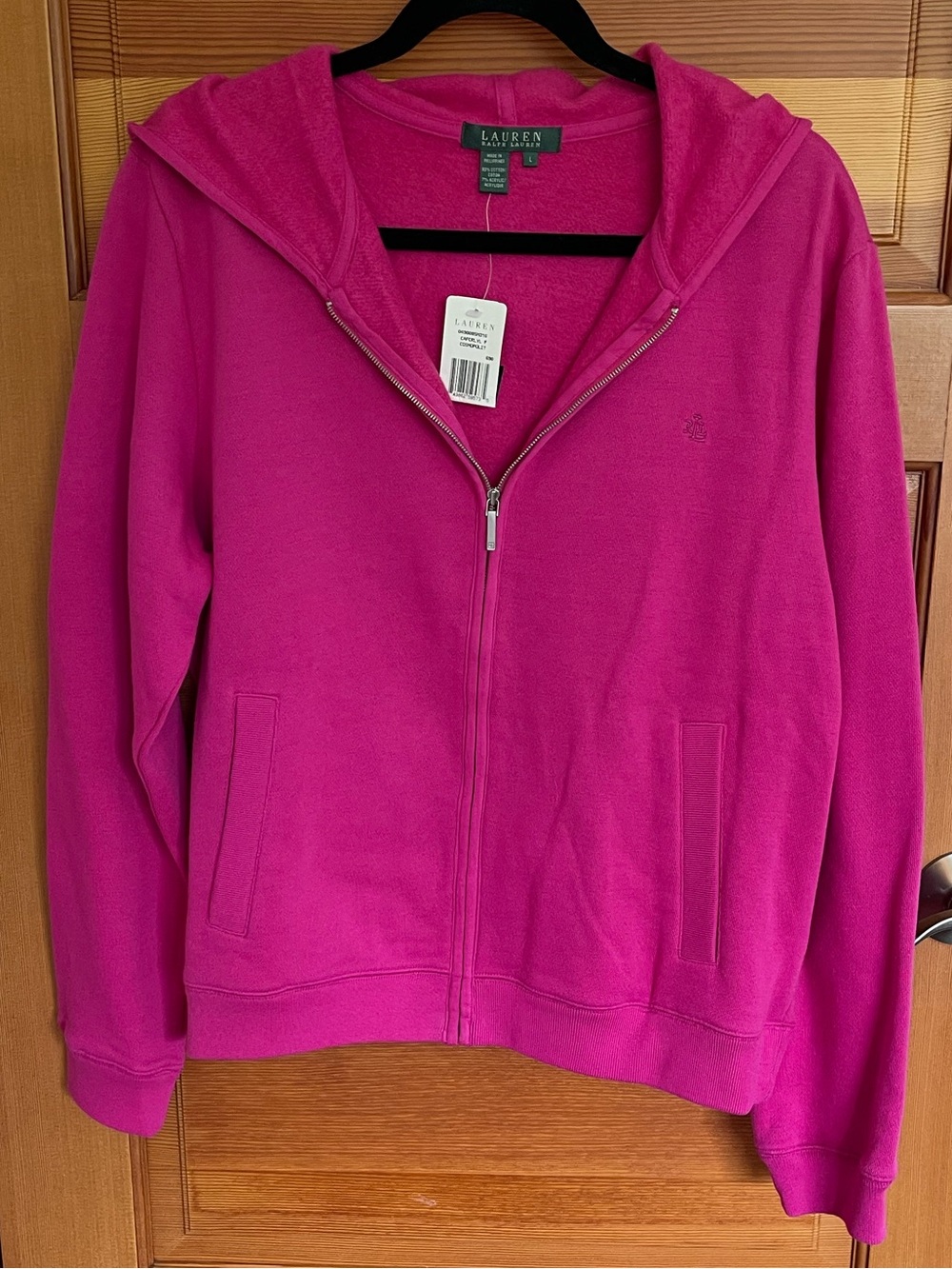 Lauren Ralph Lauren Hot Pink Full-Zip Hooded Sweatshirt - NWT - Large